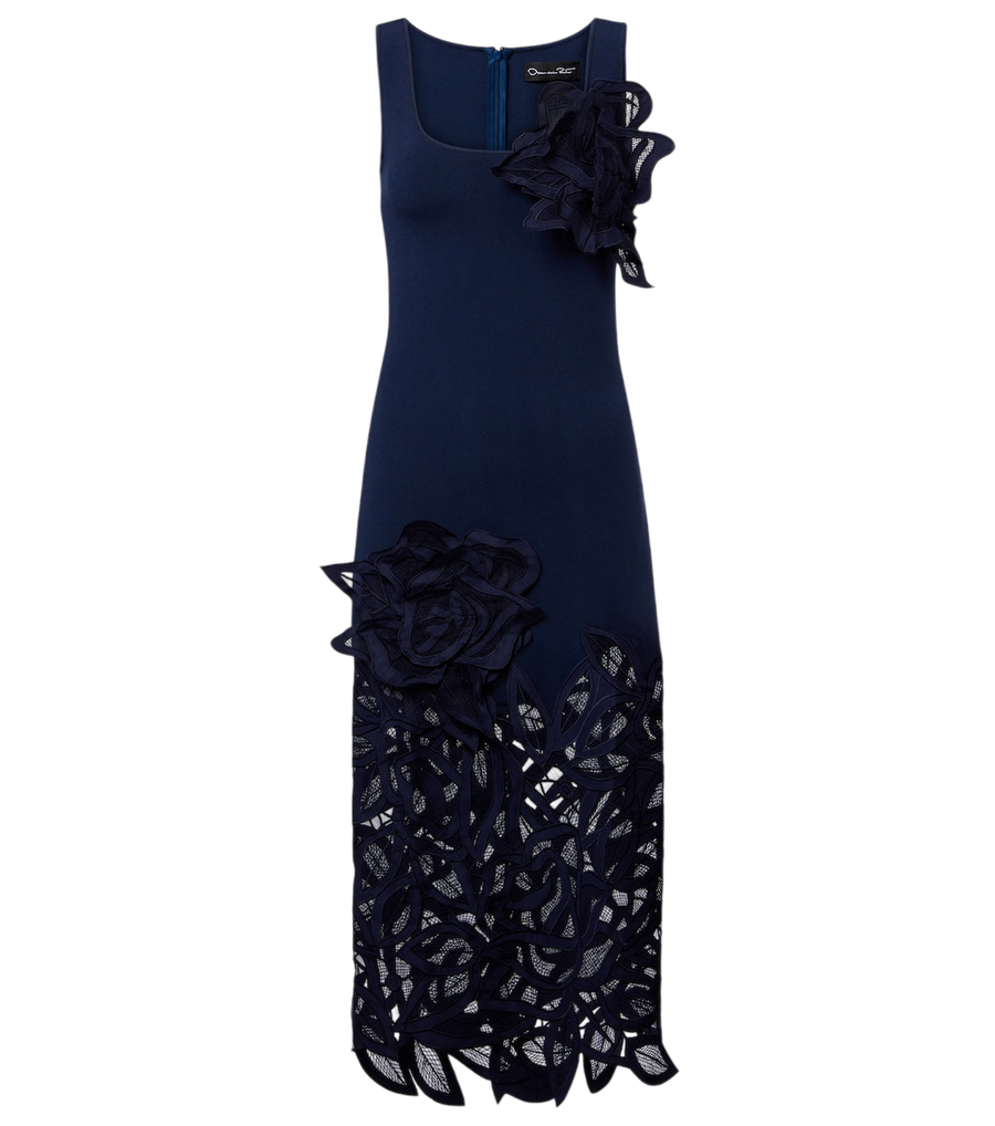 Oscar de la Renta Floral-appliqué lace midi dress