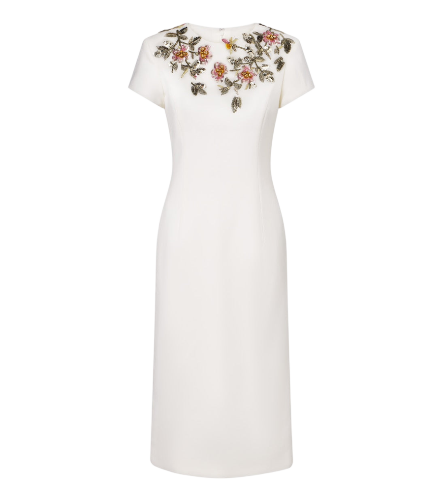 Oscar de la Renta Vestido de cocktail em mistura de lã com aplicações florais