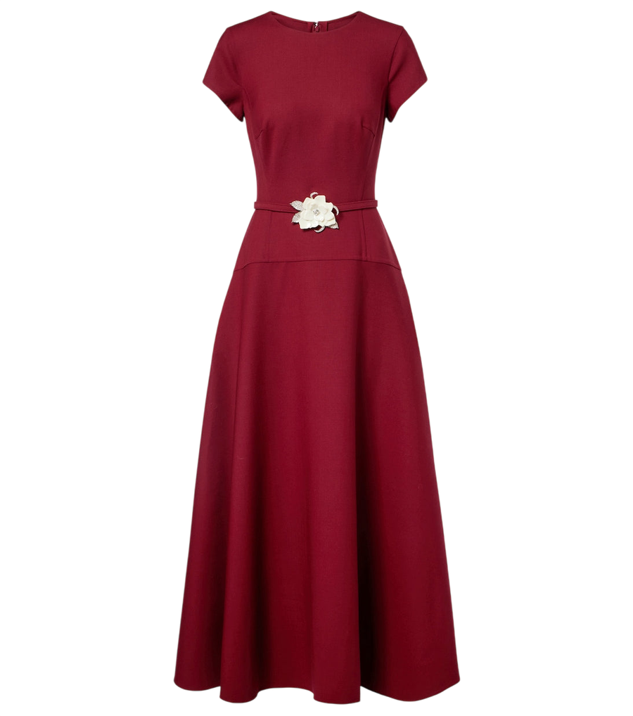 Oscar de la Renta Floral-appliqué wool-blend crêpe maxi dress