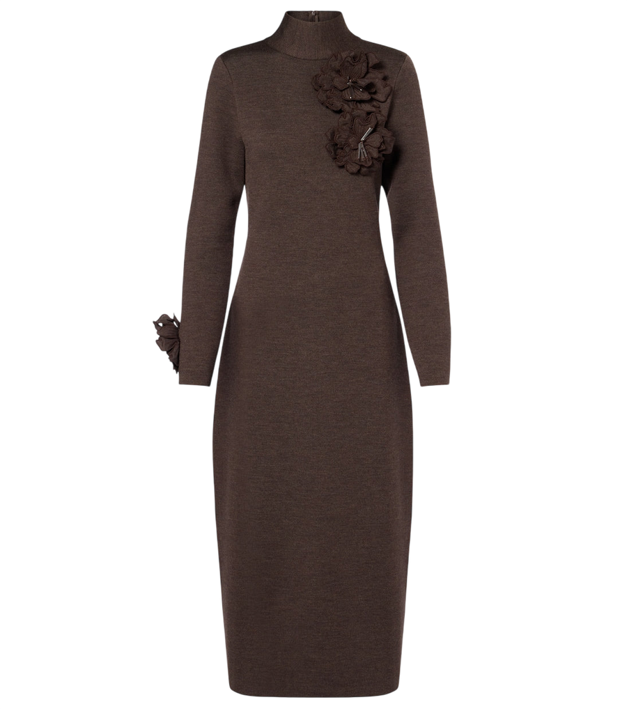 Oscar de la Renta Floral-appliqué wool-blend midi dress