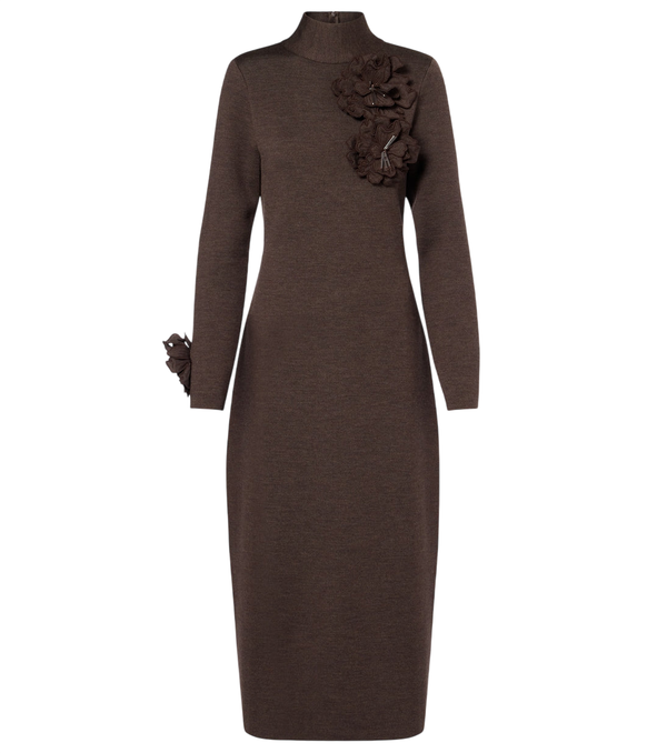 Oscar de la Renta Floral-appliqué wool-blend midi dress