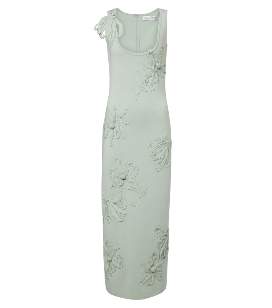 Oscar de la Renta Vestido midi em mistura de lã com aplicações florais