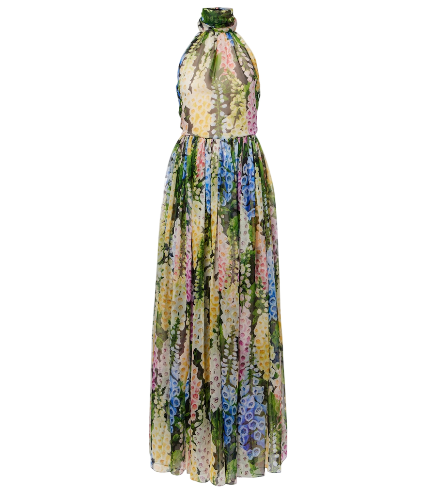 Oscar de la Renta Floral gathered silk chiffon gown