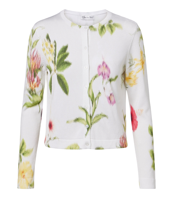 Oscar de la Renta Floral jacquard cotton-blend cardigan
