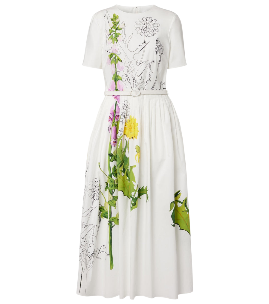Robe midi en popeline mélangée de coton Foxglove d’Oscar de la Renta