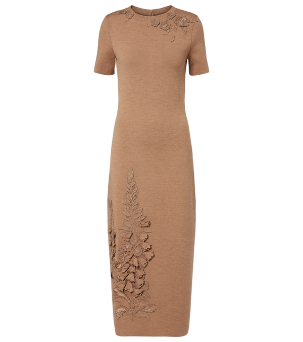 Oscar de la Renta Foxgloves wool-blend midi dress