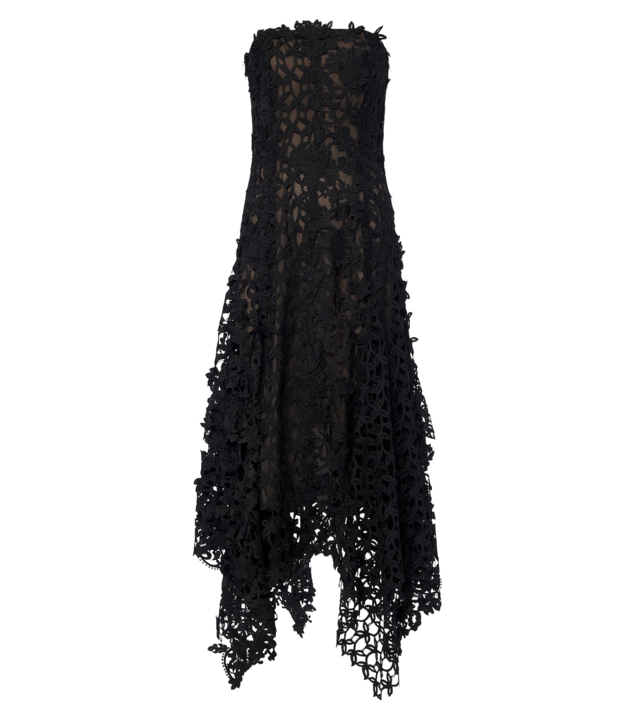 Vestido asimétrico de encaje Oscar de la Renta