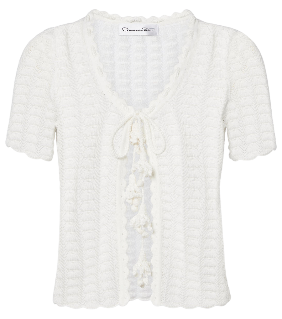 Oscar de la Renta Pointelle cotton and silk cardigan