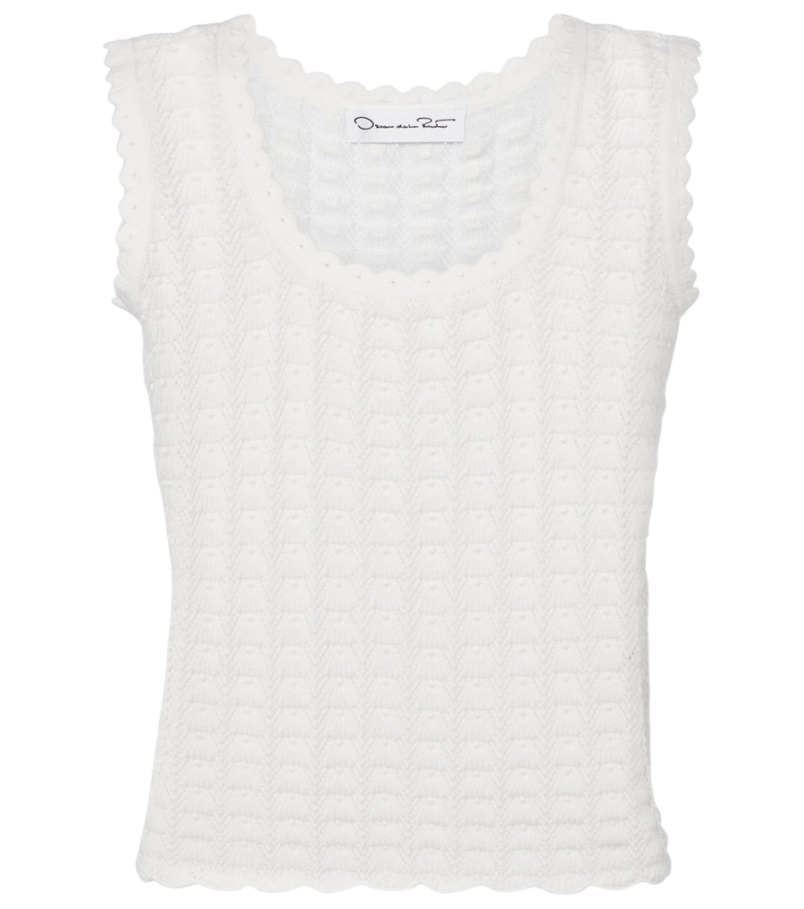 Oscar de la Renta Pointelle cotton and silk tank top
