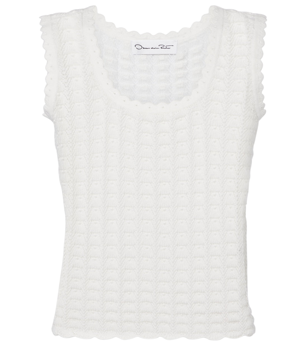 Oscar de la Renta Pointelle cotton and silk tank top