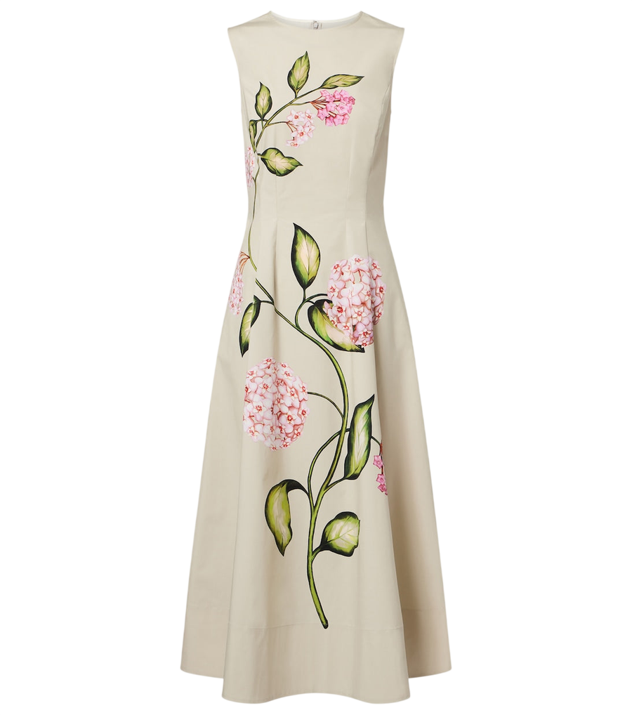Oscar de la Renta Porcelain cotton-blend poplin midi dress