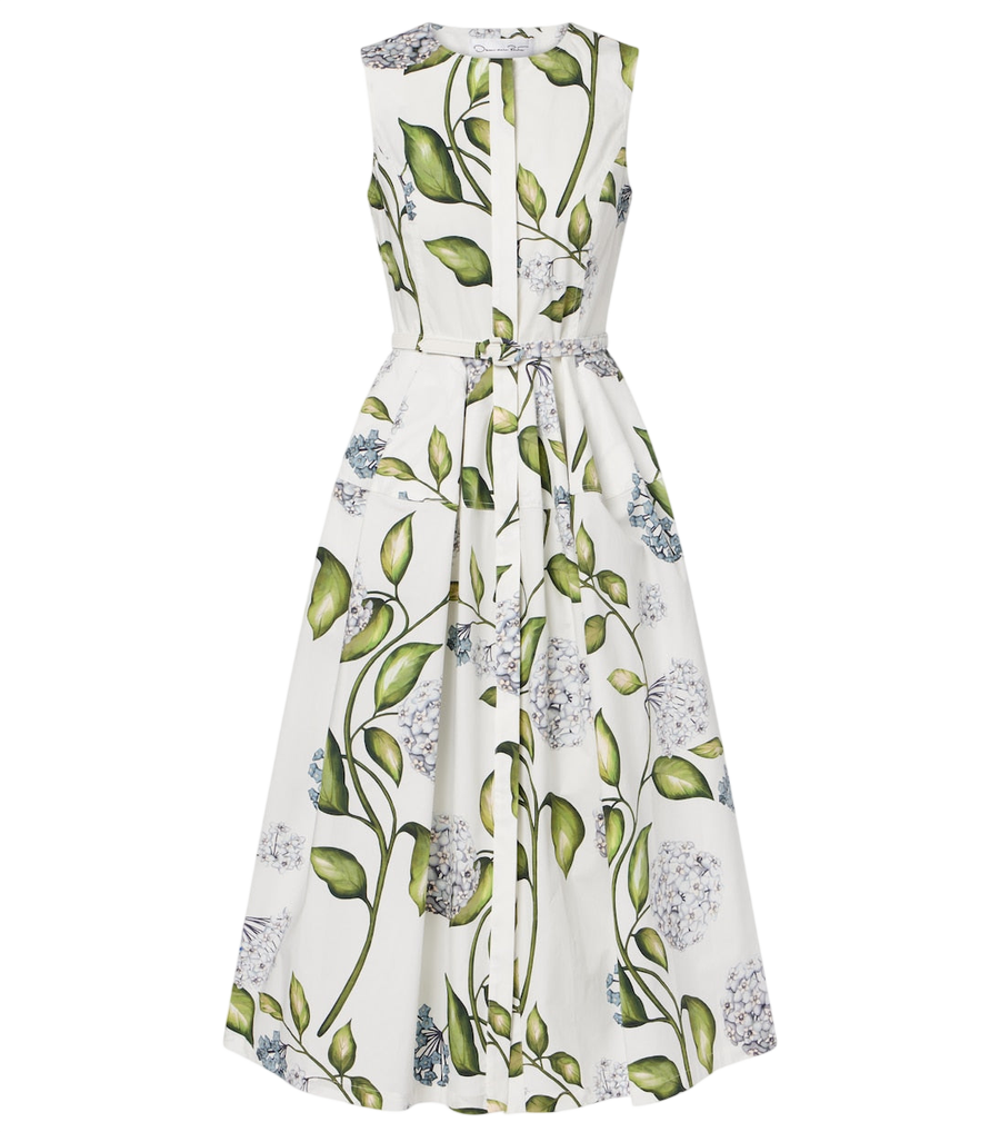 Oscar de la Renta Porcelain Flower cotton-blend midi dress