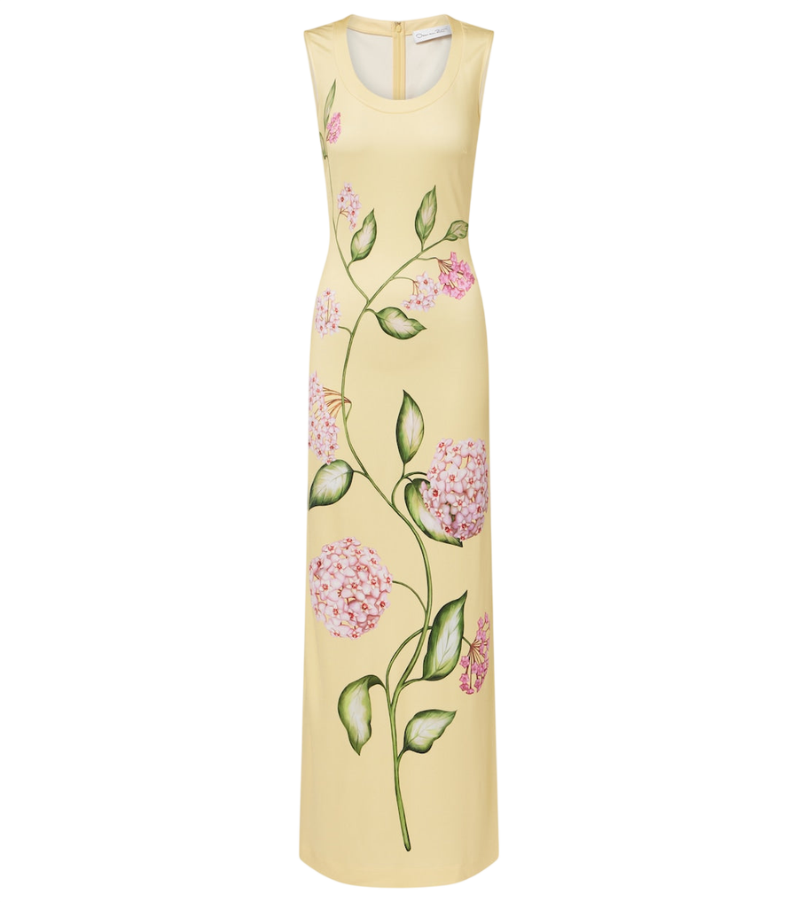 Robe longue en jersey à fleurs en porcelaine Oscar de la Renta
