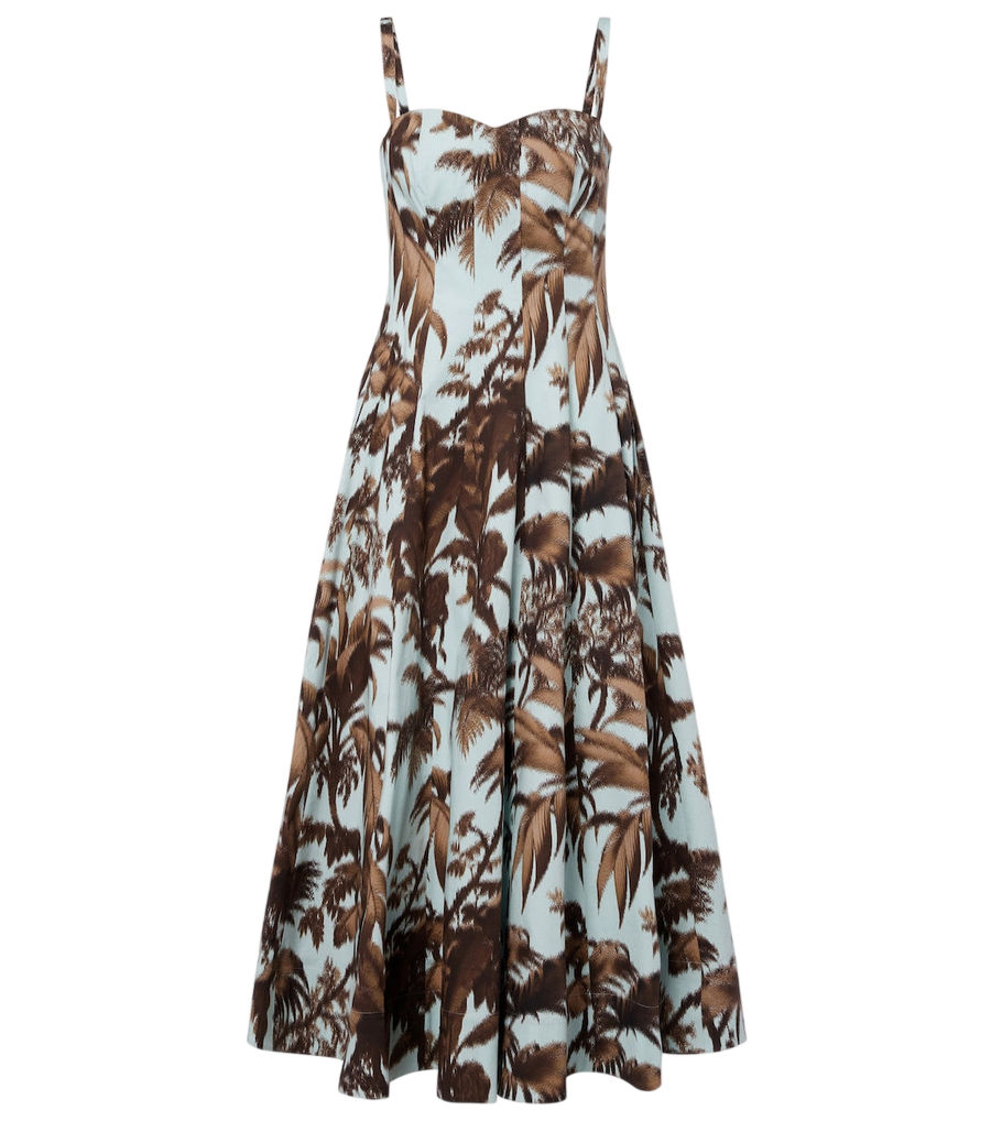 Robe midi en popeline de coton mélangé à imprimé Oscar de la Renta