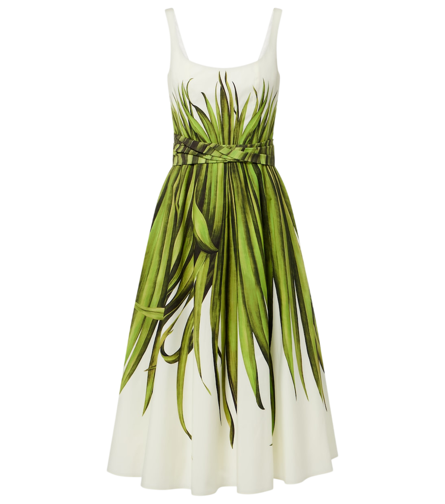 Robe midi en popeline de coton mélangé à imprimé Oscar de la Renta