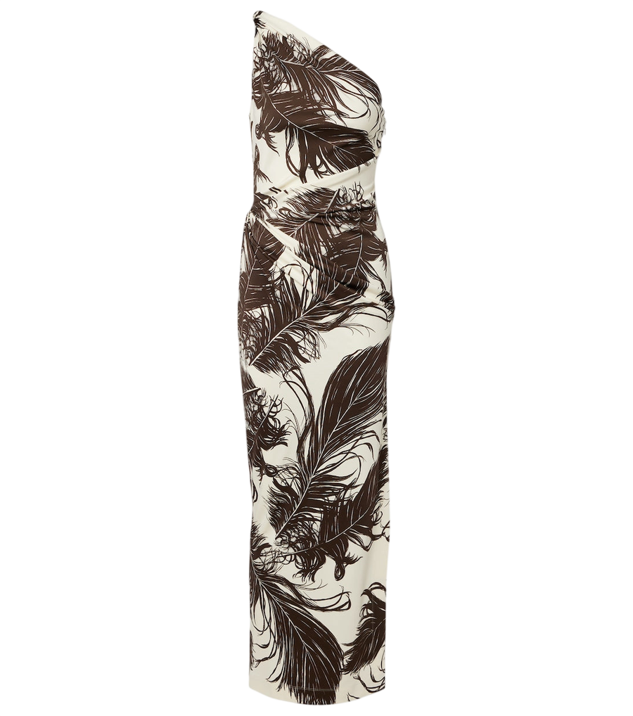 Robe longue asymétrique en jersey imprimé Oscar de la Renta