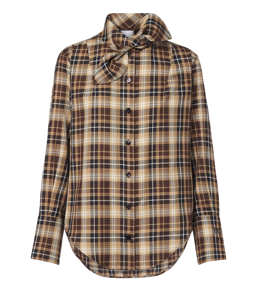 Chemise en coton à carreaux et détail nœud Patou