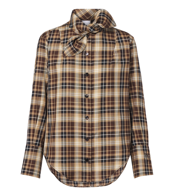 Patou Camicia a quadri in cotone con dettaglio a fiocco