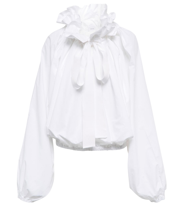 Patou Blusa de algodão com gola laço e babados