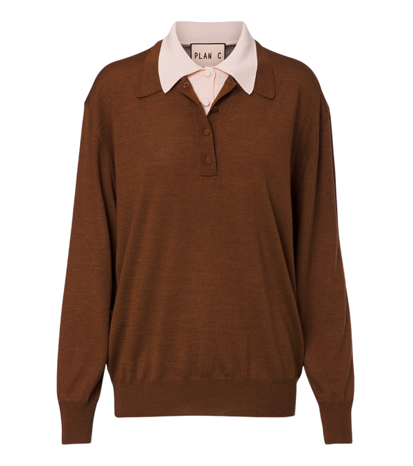 Plan C Layered wool and silk polo sweater