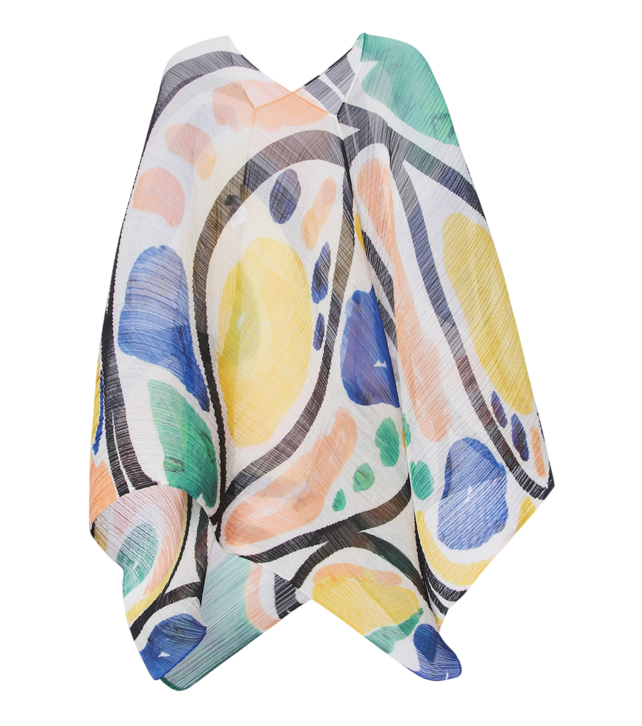Pleats Please Issey Miyake Rotolo Poncho stampato plissettato Madame-T