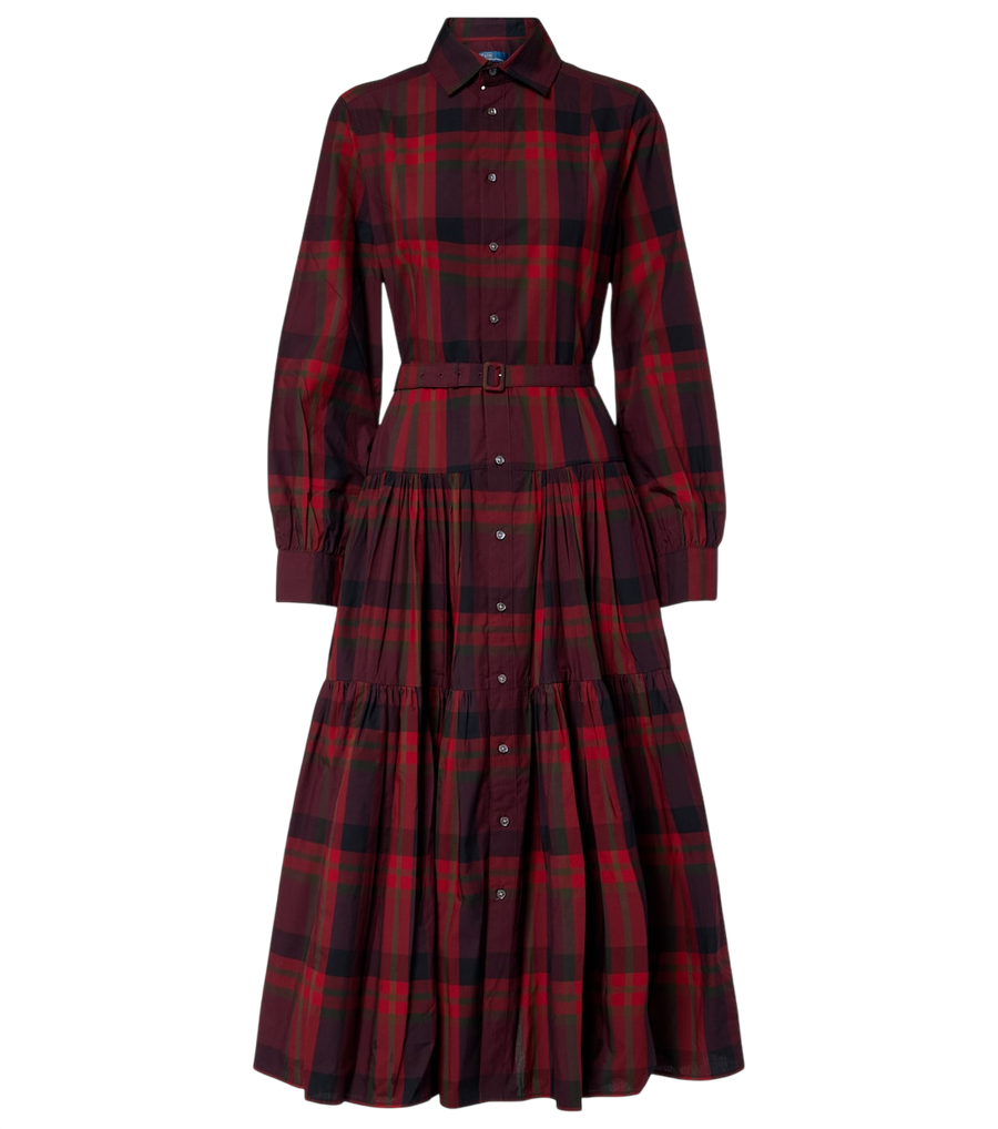 Polo Ralph Lauren Belted plaid cotton-blend shirt dress