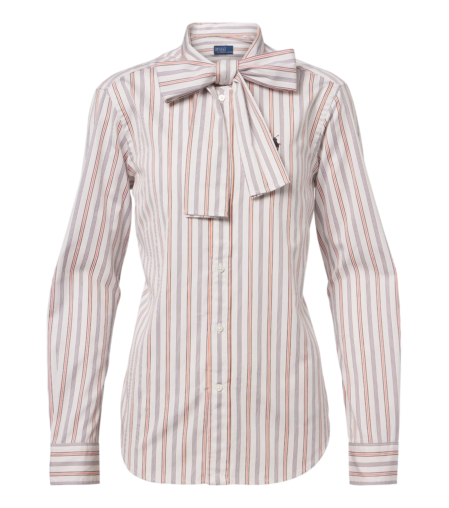 Polo Ralph Lauren Camisa listrada de algodão popeline com detalhe de laço