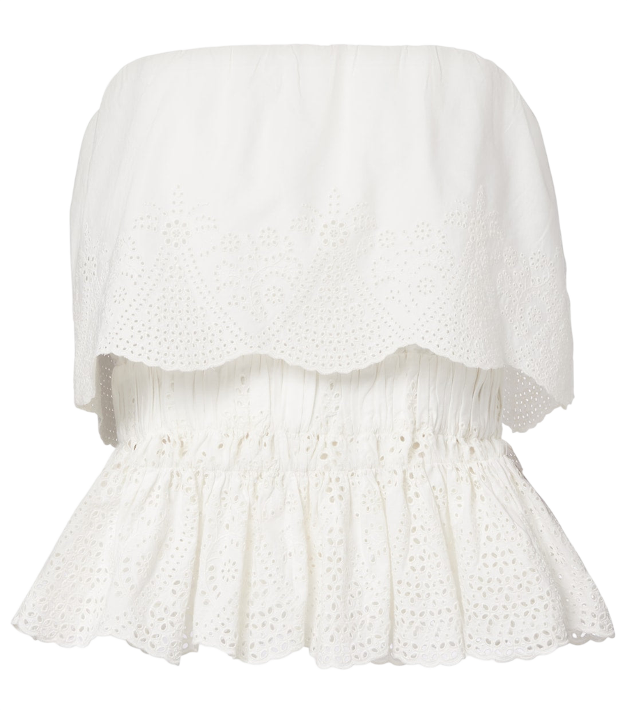 Haut péplum en coton à broderie anglaise Beryl de Posse