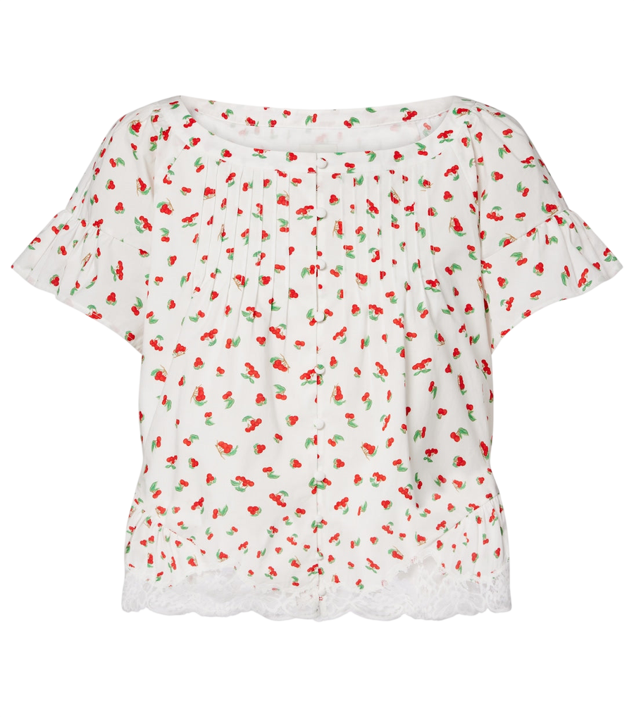 Posse Delia lace-trimmed printed cotton blouse