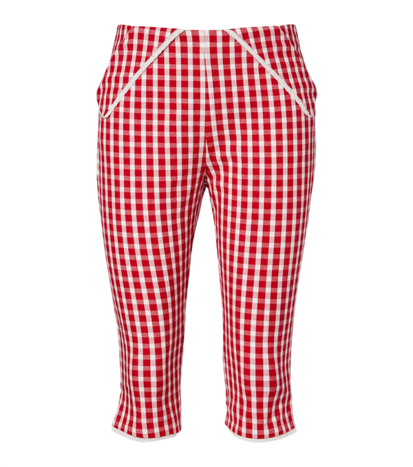 Pantalon corsaire Posse en mélange de coton vichy ébène à bordure en dentelle