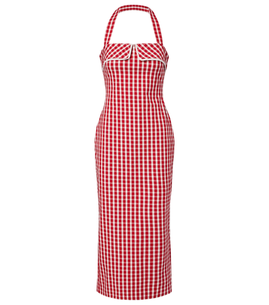 Posse Ebony gingham lace-trimmed cotton-blend midi dress