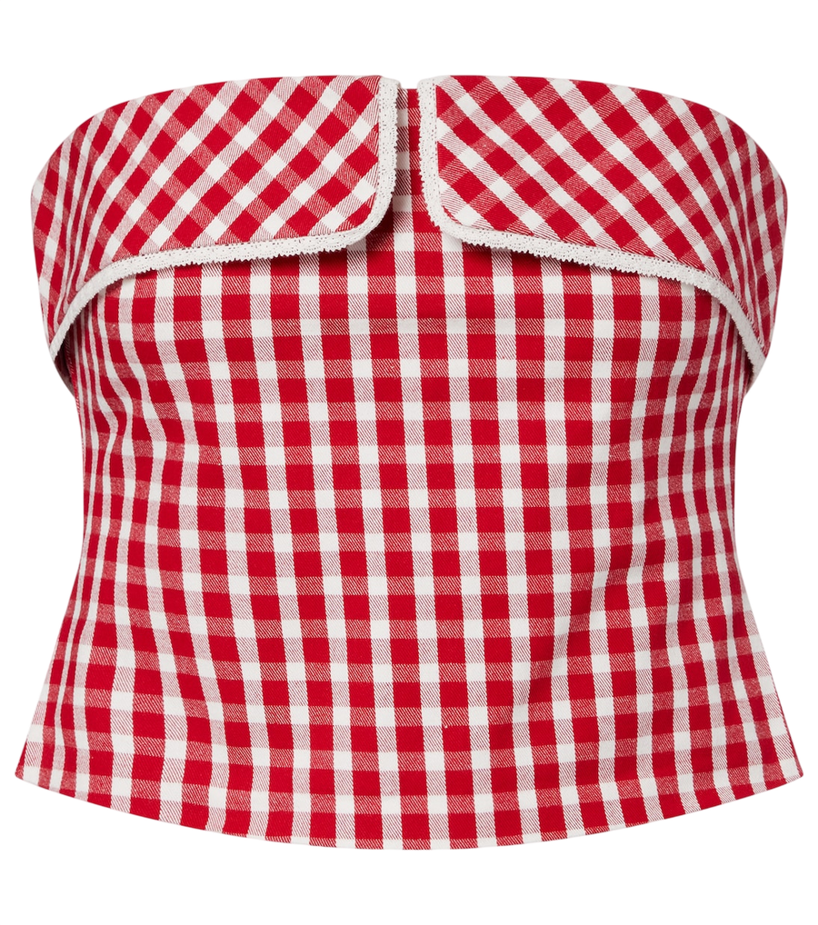 Haut Posse Ebony en mélange de coton à carreaux vichy et garnitures en dentelle
