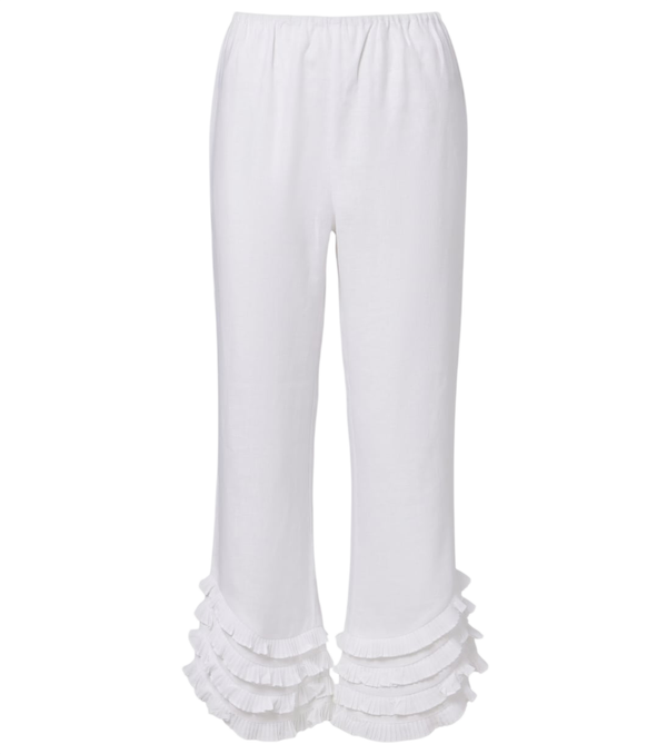 Pantalon large en lin à volants Florence de Posse