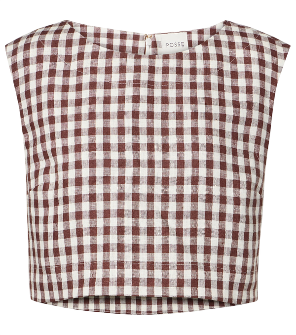 Posse Blusa cropped de linho xadrez Martina