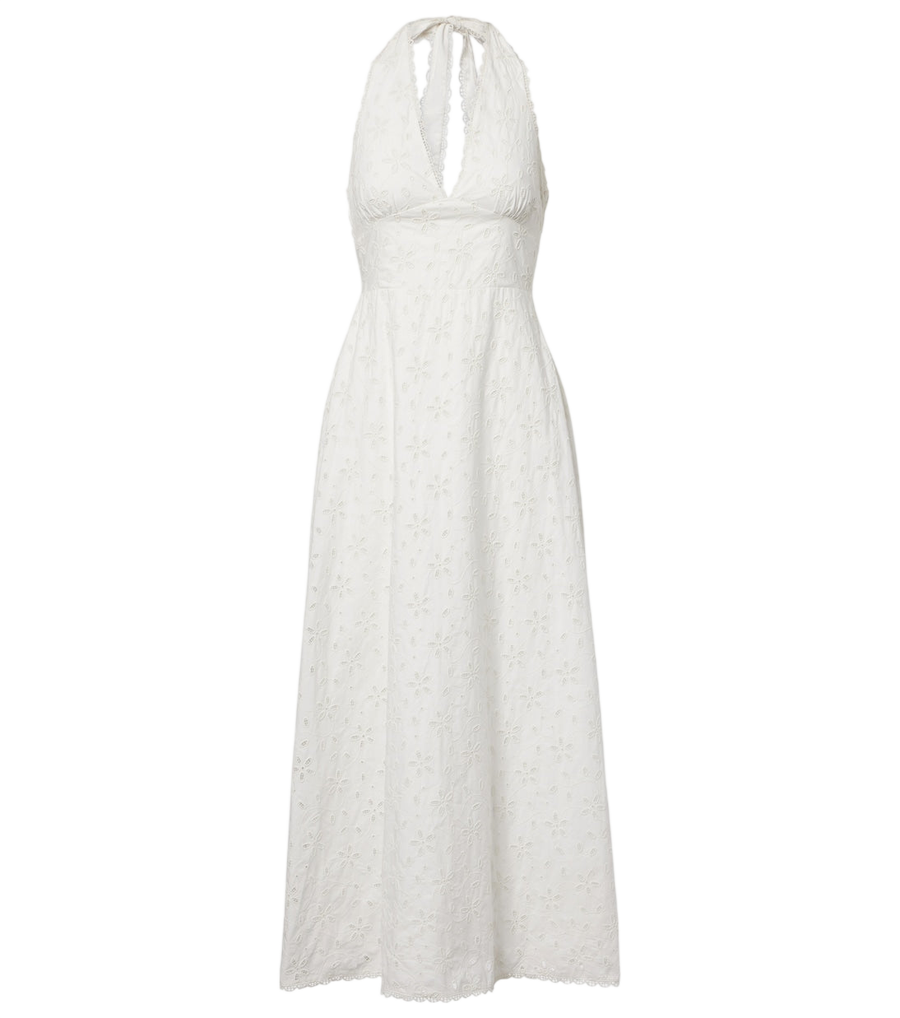 Posse Salma embroidered halterneck cotton midi dress