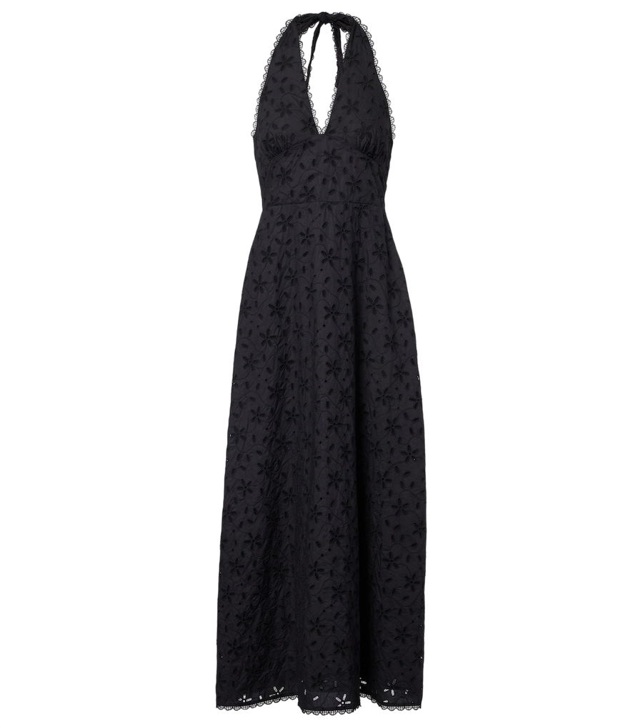 Robe midi en coton à col licou brodée Posse Salma