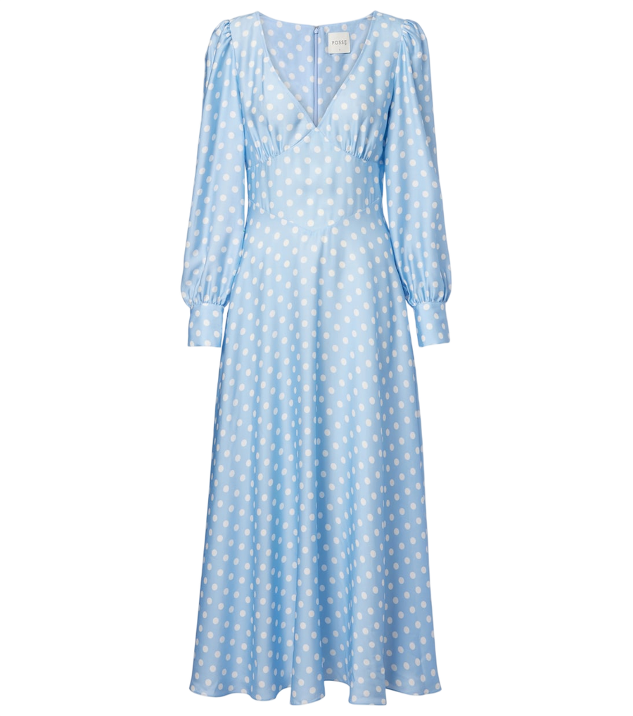 Posse Tilly polka-dot satin midi dress