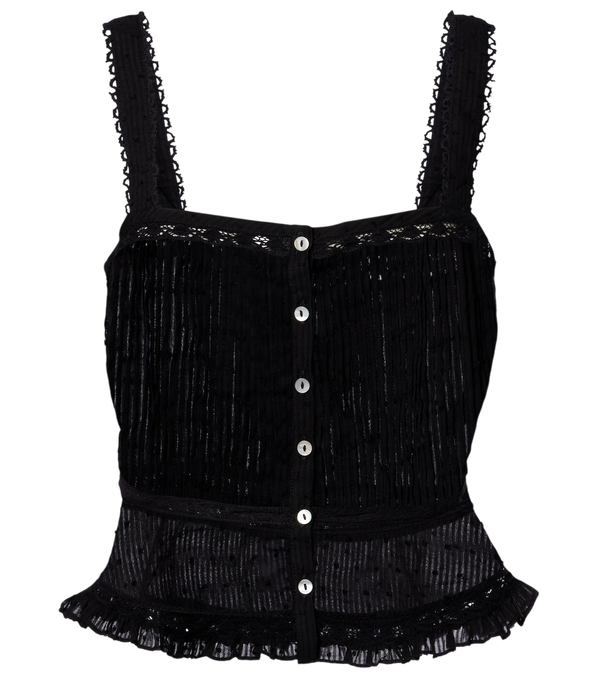 Poupette St Barth Top in cotone con bordo in pizzo color bacca