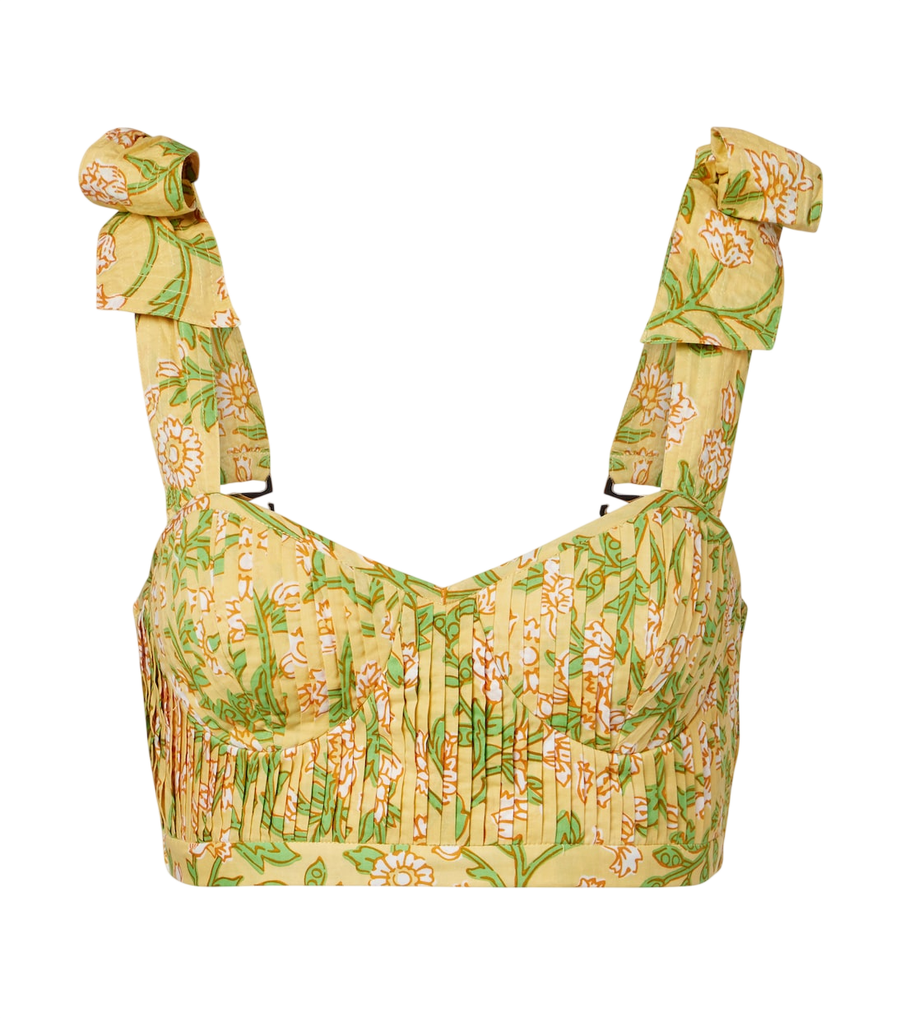 Poupette St Barth Top cropped Carla de algodão com pregas e estampa floral