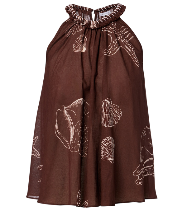 Top de algodón con cuello halter estampado Cleo de Poupette St Barth
