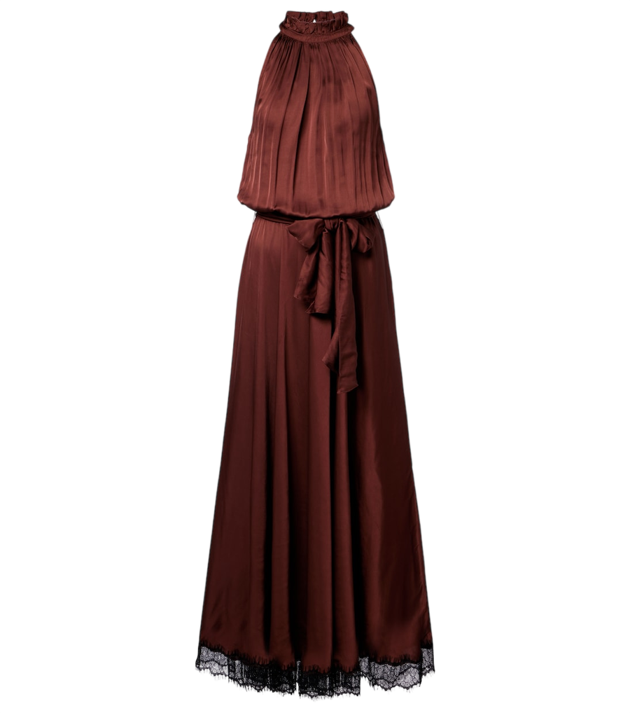 Robe longue en satin Nina à col licou de Poupette St Barth