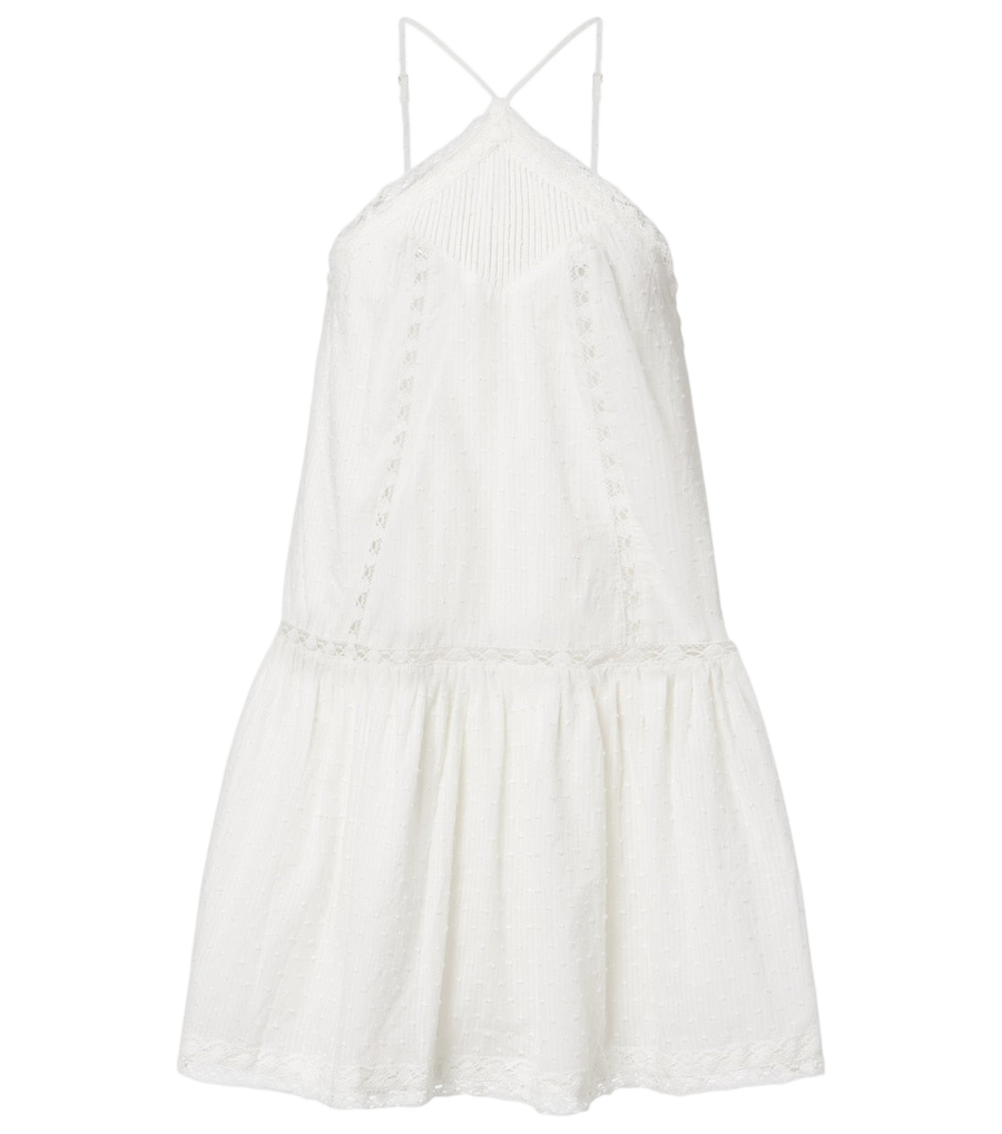 Poupette St Barth Nora lace-trimmed halterneck cotton minidress