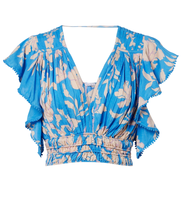 Top corto con estampado floral de perlas Poupette St Barth