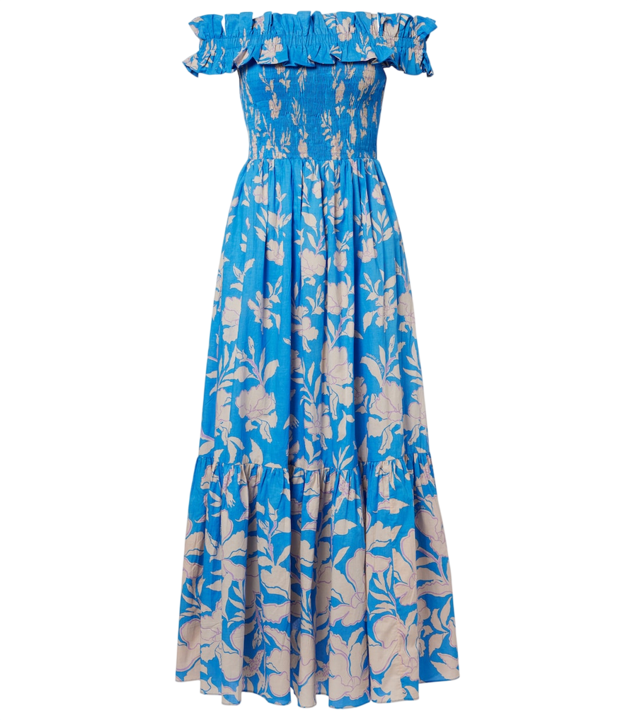 Poupette St Barth Suzanne shirred cotton muslin maxi dress