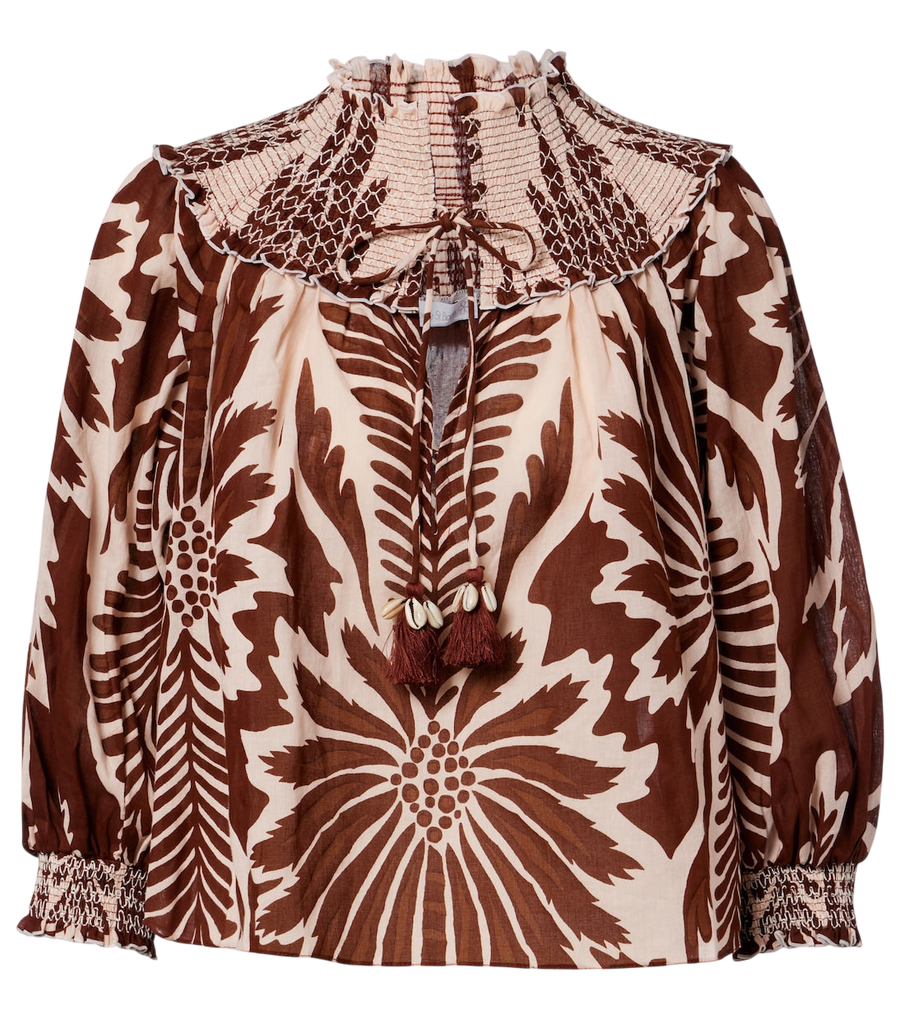 Poupette St Barth Ysee printed smocked cotton blouse