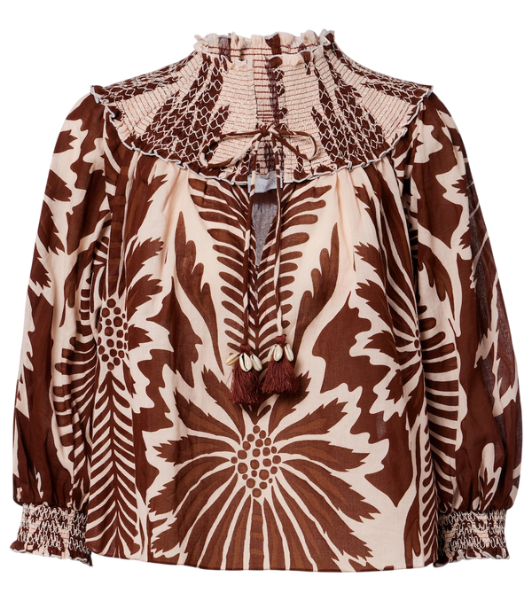 Blusa de algodón con estampado y nido de abeja Ysee de Poupette St Barth