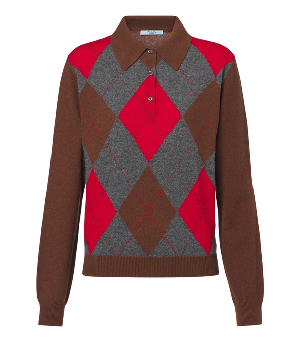Prada Argyle cashmere polo sweater