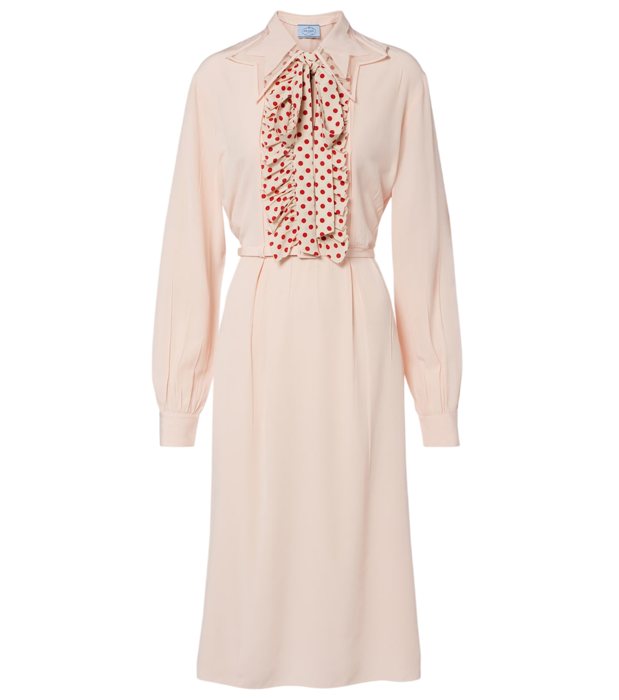 Prada Belted polka-dot silk midi dress