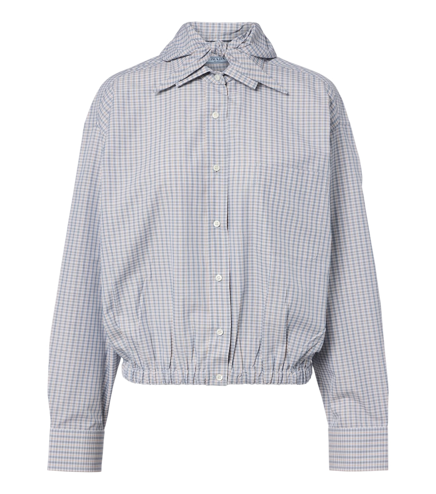 Prada Bow-detail checked cotton blouse