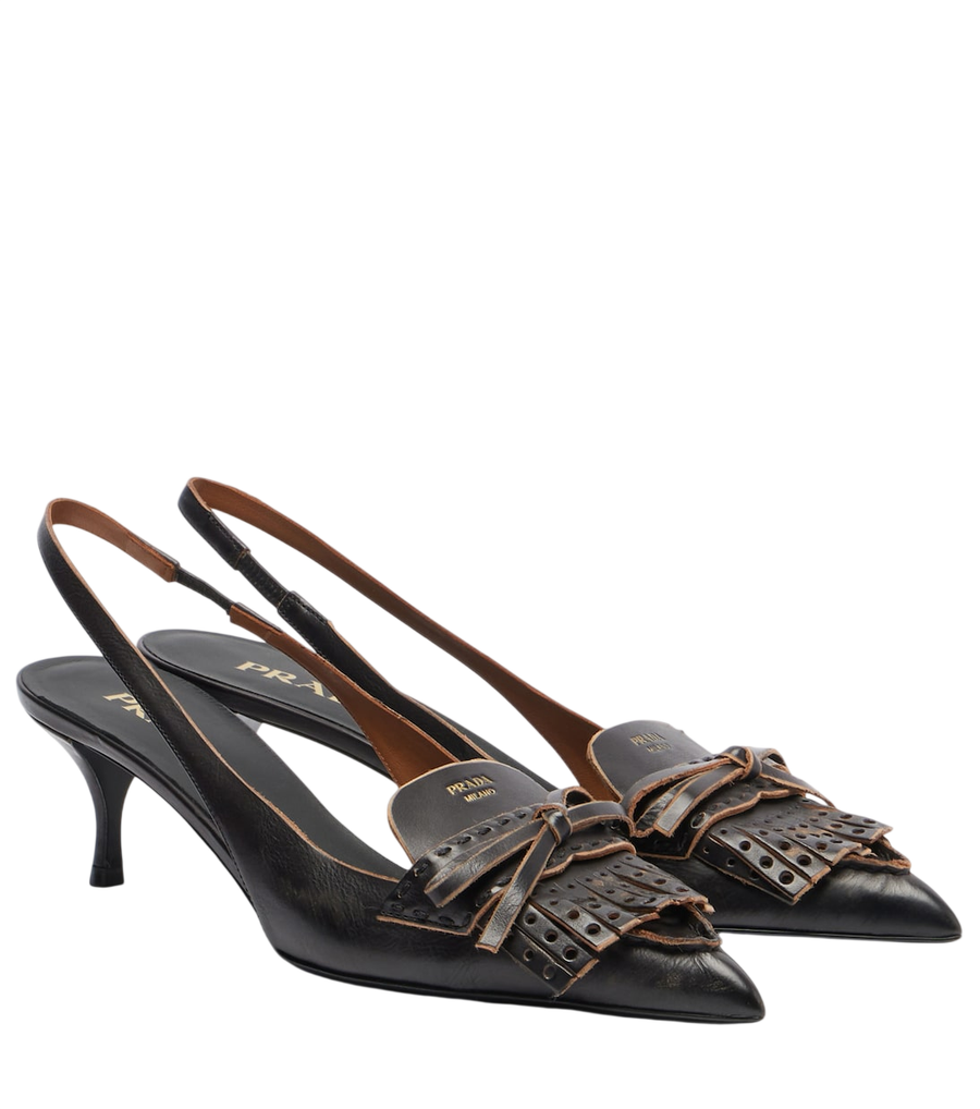 Prada Décolleté slingback in pelle con frange e dettaglio a fiocco